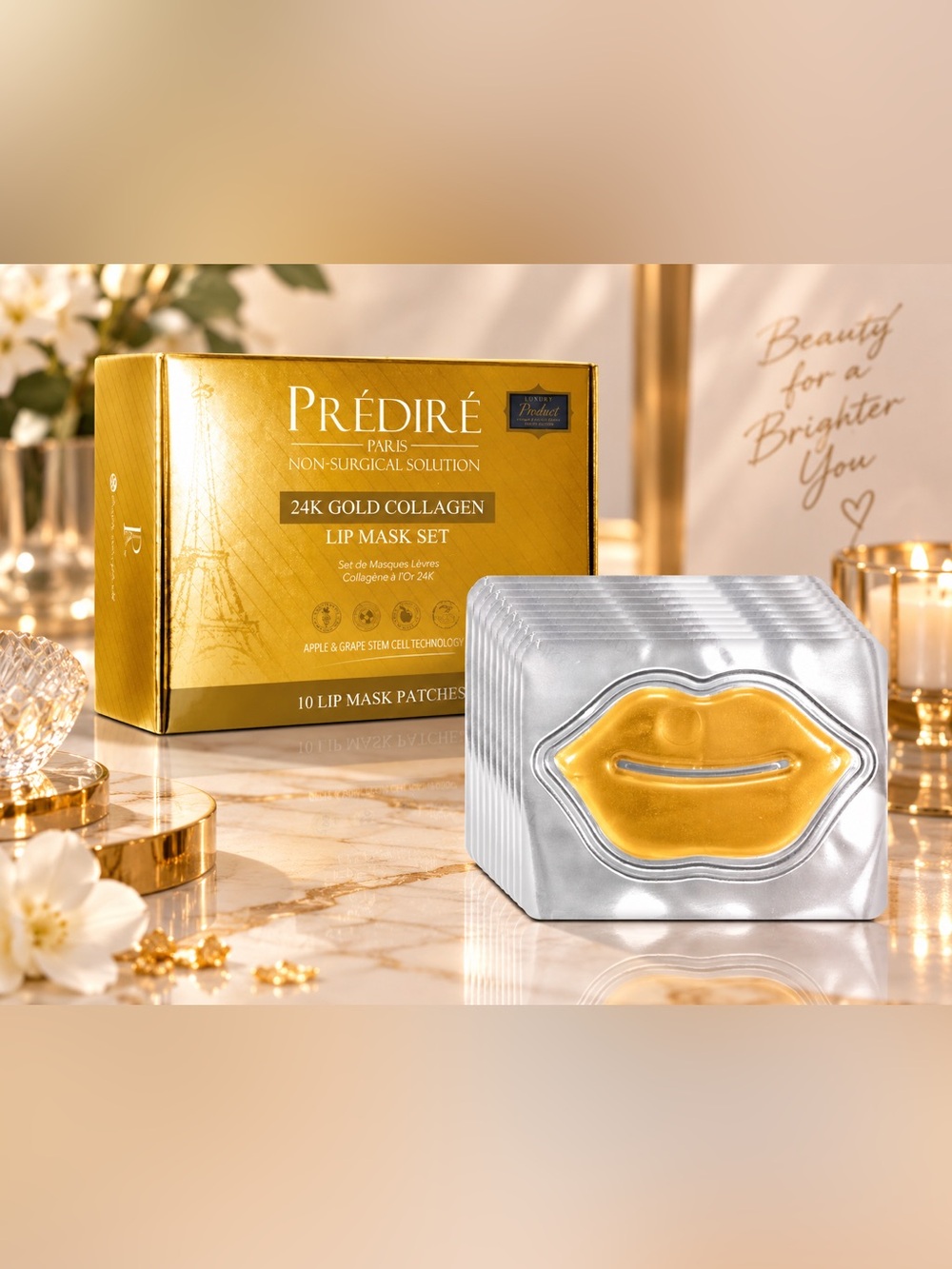 ✨ Prédiré Paris 24K Gold Collagen Lip Mask Set – 10 Patches | NEW